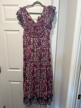 House of Harlow 1960 Pink Paisley Maxi Dress with Navy Trim